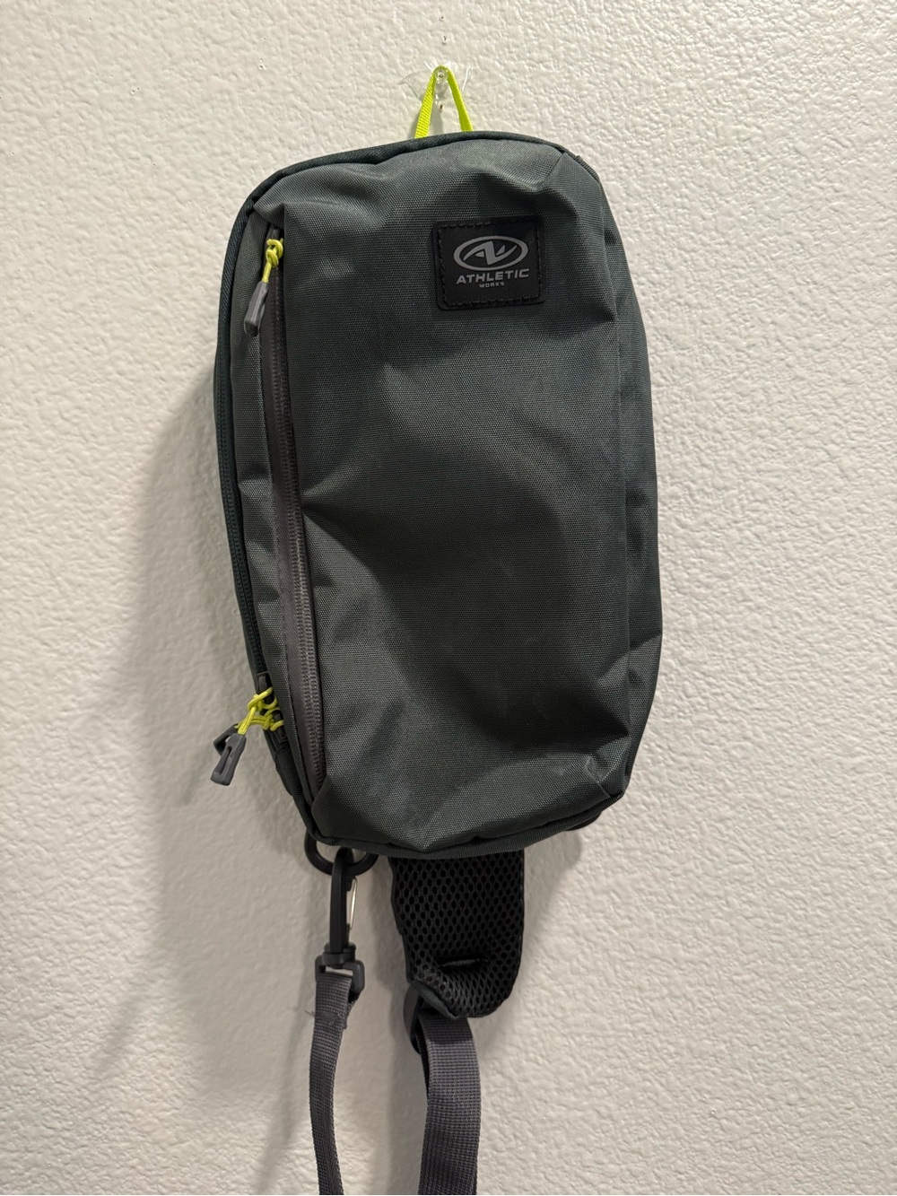 Athletic Works Gray Sling Bag with Neon Yellow Accents